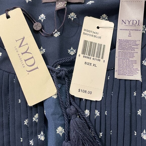 (NWT) NYDJ Pleated Blouse, Navy/White/Red - XL - Picture 3 of 7